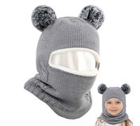 mizikuu Cagoule Bébé, Bonnet Thermique Tricoté Chapeaux avec Double Pompon Bébé Chapeau d'hiver avec Doublure en Polaire Chaud Cache Oreilles pour Filles en Bas âge et Garçons de 2 à 7 Ans