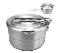 mizikuu Casserole Camping, Cuisine de Camping en Acier Inoxydable Set poignées Pliables 1-2 Personnes Randonnée Bivouac Voyage Ustensiles de Cuisine Polyvalent Cookware Kit 1.5 L