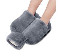 mizikuu Chauffe Pied, 2L Bouillotte Pieds non électrique, 2 en 1 Bouillottes Peluche Chauffe-pieds Flanelle Supersoft pour Femmes Hommes Personnes âgées Hiver Famille Salon Bureau, 36 * 32 CM, Gris