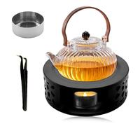 mizikuu Chauffe Théière, Chauffe Base en Acier Inoxydable avec Pinces à épiler Chauffante Thé Café avec Porte-Bougie Réchauffeur Base pour Thé, Café, Vin Rouge, Lait, Chocolat