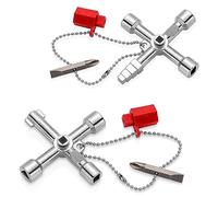 mizikuu Clé à 4 Voies, 2 Pièces Clé Universelle clé Triangle Carrée Alliage De Zinc Utilitaire Multifonction clés en Croix Universelle pour Compteurs d'Eau Et d'Électricité, Radiateurs, Argent