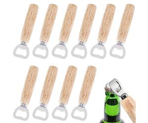 mizikuu Decapsuleur Biere, 10 Pièces Ouvre Bouteille avec Poignée en Bois Portable Cadeau Fête des Pères Personnalisée Decapsuleur pour Bar Maison Cuisine Hommes Cadeau Fête des Pères