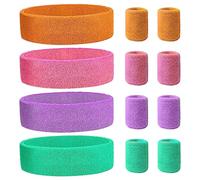 mizikuu Ensemble Bandeaux Sports, 12 Pièces Bandes Transpiration Set Annee 80 Absorption de la Sueur de l'humidité Bandeaux de Poignet Eponge Fluo pour Femme Homme Fitness Course Accessoires