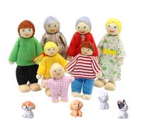 mizikuu Ensemble Famille Poupées en Bois pour Maison, 11 Pièces Ensemble Famille Poupées avec Chiens Mini Articulées Marionnettes pour Accessoires de Jeu de Rôle et Cadeau pour Enfants