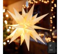 mizikuu Étoile de noël LED à suspendre, 45cm Lumineuse Etoile Sapin Noel 3D Blanc Chaud Lumières de Noël Lanterne déco à piles Étoile pour Décorer Sapin de Noël, Cour, Jardin