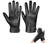 mizikuu Gants Hiver Homme Cuir Chaud, Gants Tactiles avec Doublure En Laine Chaude Gants en Cuir Pour Smartphone, Coupe-Vent Preuve de Froid Thermique Mitaines Antidérapant pour Sport en Plein