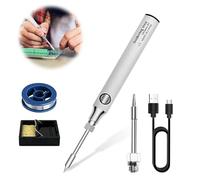mizikuu Kit de fer à souder, 8W outils de soudage fer à souder électrique sans fil avec 3 températures réglables de 330 °C à 450 °C câble de charge USB support de soudure, embouts pour soudure