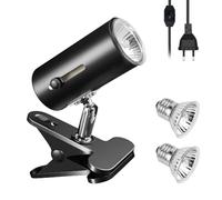 mizikuu Lampe Chauffante Tortue, E27 Reptiles Lampe Terrarium avec 2 Ampoule Halogènes UVA UVB de 50W Amphibiens Ampoule Basking Spot avec Pince Pivotante à 360 ° Température Réglable Serpent Lézard