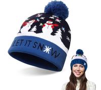 mizikuu LED Light Up Bonnet Chapeau Beanie Hat, Bonnet de Noël à LED Knit Cap 6 LED Noël Tricoté Chapeau Chaud Souple Bonhomme de Neige Imprimé Bonnet Tricoté de Noël pour Homme Et Femme