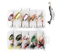 mizikuu Lot de 10 leurres de pêche Crankbait - Multicolore - Avec boîte - Clignotants - Pour truite, brochet, basse, saumon