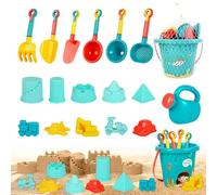 mizikuu Lot de 18 jouets de plage pour enfants avec seau, pelle, outils, bac à sable, moules à sable, moules à sable, jouets d'extérieur, jouets de bain pour enfants, garçons et filles