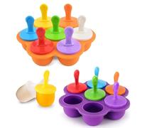 mizikuu Lot de 2 moules à glace en silicone, 7 cavités avec bâtonnets en plastique colorés, sans BPA, mini moules à glace, moules à popsicle pour enfants, pour congeler des fruits ou des jus de fruits