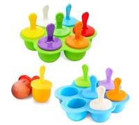 mizikuu Lot de 2 moules à glace en silicone, 7 cavités avec bâtonnets en plastique colorés, sans BPA, mini moules à glace, moules à popsicle pour enfants, pour congeler des fruits ou des jus de fruits