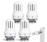 mizikuu Lot de 4 têtes thermostatiques de radiateur M30 x 1,5 avec position | 5 niveaux différents pour le contrôle de la température, protection contre le gel, raccords filetés M30 x 1,5