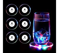mizikuu Lot de 6 Dessous de Verre Lumineux, Dessous de Verre LED Coloré avec 3 Modes D'éclairage LED Bouton on/Off Rond Dessous de Verre pour Bouteilles café thé bière Bouteille de vin