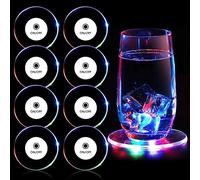 mizikuu Lot de 8 Dessous de Verre Lumineux, Dessous de Verre LED Coloré avec 3 Modes D'éclairage LED Bouton on/Off Rond Dessous de Verre pour Bouteilles café thé bière Bouteille de vin