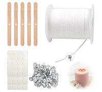 mizikuu Mèches de Bougie, Lot de mèches de Bougies 61m avec 100 Pièces Base de Mèche de Bougie, 5 Porte-Mèche pour Bricolage et 60 Pièces Autocollants de Mèche, pour DIY Faire des Bougies