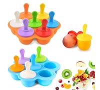 mizikuu Moule à Glace en Silicone, 2 Pièce Moules à Popsicle DIY Réutilisable 7 Moules à Glaçons avec 14 Tige en Plastique Colorés Mini Moule à Glace bébé pour Crèmes Glacées, Bleu et Orange