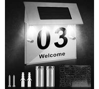 mizikuu Numéro de Maison Lumineux Solaire, Numéro de Porte avec 4 LED Inoxydable Plaque de Signalisation Étanche IP65 avec Numéros 0-9 et Lettres A-Z, a-p