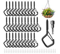 mizikuu Piton à Visser Noir, 32 Pièces Crochet à Visser Taraudeuse Crochet de Plafond Avec Boucle de Sécurité Vis à Oeillet pour Extérieur Jardin Plantes Mangeoires à Oiseaux Lanternes