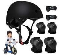 mizikuu Protection Roller Enfant, 7 en 1 Casque Vélo Enfant Kit Réglables Coudières Genouillère Protège Poignets Equipemen pour 3-7 Ans Enfant pour Skateboard Roller BMX Patin à Glace, Noir