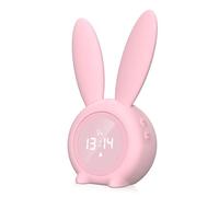 mizikuu Réveil Enfant, LED lumineux Réveil Lapin Mignon Réveil Lampe de Chevet Fonction Snooze Affichage Automatique Temps Température Activation Sonore Fille Garçon (Rose)