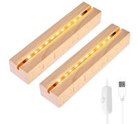 mizikuu Socle Lumineux LED Bois, 2 Pièces Lumineuse Support LED Base D'affichage Rectangulaire avec USB Bases de Présentation Colorée pour Acrylique, Cristal, Verre, Résine Blanc Chaud