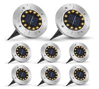 mizikuu Solar 8 LEDs wasserdicht Edelstahl Bodenleuchte Solarleuchte für Garten Solar Außenleuchte + Kunststoff 8 Stk [Energieklasse A+]