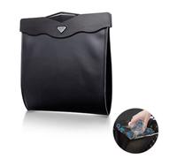 mizikuu Suspendre Poubelle Voiture Interieur, Poubelle de Voiture avec Lumières LED Ouverture Magnétique Cuir PU Imperméable Boîte de Rangement de Voiture Suspendue Sac de Coffre Pliable Noir