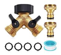 mizikuu Vanne à 2 voies, Distributeur Arrosage 2 Voies Robinet Double Machine a Lave Raccord Tuyau d'arrosage en Laiton de 3/4" avec vannes Marche/arrêt