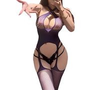 MIZSPISE Sexy Bodystocking Femme Combinaison Resille (violet, taille unique)
