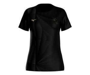 Mizuno Active DryAeroFlow Graphic Maillot de course Femmes - noir, or, Taille XL