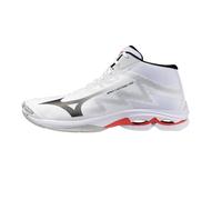 Mizuno Wave Lightning PRO Mid, Chaussures de volley-ball Mid-Top, blanc noir rouge, léger avec semelle intermédiaire PoWnCe, Blanc, 42.5 EU