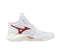 Mizuno Wave Momentum PRO Mid, Chaussures de volley-ball, Blanc et Rouge, Amortissement Enerzy NXT, Stabilité Wave, Blanc, 39 EU