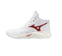 Mizuno Wave Momentum PRO Mid, Chaussures de volley-ball, Blanc et Rouge, Amortissement Enerzy NXT, Stabilité Wave, Blanc, 40 EU