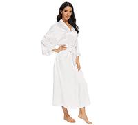 MizzGenio Blouse longue en soie pour femme - Longue robe de nuit légère en satin, Blanc pur, S-M