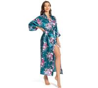 MizzGenio Blouse longue en soie pour femme - Longue robe de nuit légère en satin, Vert foncé, 4XL-5XL Grande