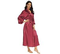 MizzGenio Blouse longue en soie pour femme - Longue robe de nuit légère en satin, Vin pur, L-XL