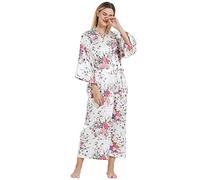 MizzGenio Robe de chambre longue en soie légère en satin pour femme, blanc, 4XL/5XL