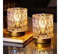 MJ PREMIER Lampe de table sans fil - Fonctionne avec piles - Sans câble - Batterie - En verre - Avec fonction minuterie - 6H - Lampe de chevet - Lampe de chevet en verre cristal pour chambre à coucher