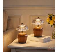MJ PREMIER Lot de 2 petites lampes de table rechargeables sans fil avec minuterie, marron