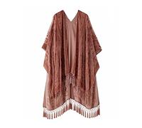 MJ SERECA Cardigan long en velours brûlé pour femme sans pompon (bleu sarcelle/vin)…