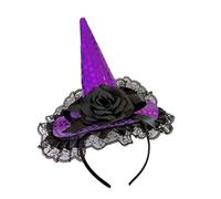 Mjaie Chapeau de sorcière à paillettes pour Halloween, bandeau rose spectre antidérapant, accessoire de coiffure pour fête d'Halloween