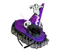 Mjaie Chapeau de sorcière à paillettes pour Halloween, bandeau rose spectre antidérapant, accessoire de coiffure pour fête d'Halloween