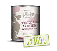 MjAMjAM Mangime Umido per Cani, Cervo e Cinghiale Culinari Accompagnati da Mirtilli Fruttati, Genuino, Pacco da 6 x 800 g