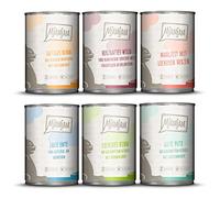 MjAMjAM - nourriture humide premium pour chats - emballage mixte III - gibier & lapin, dinde, canard & volaille, coeurs, poulet, boeuf, pack de 6 (6 x 400 g), sans céréales avec supplément de viande