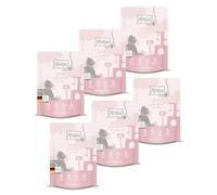 MjAMjAM - Nourriture humide premium pour chats - Quetschie - chatons - poulet fondant à l’huile de saumon, pack de 6 (6 x 300 g), sans céréales avec un supplément de viande