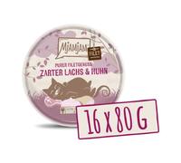 MjAMjAM - Nourriture Humide Premium pour Chats - Tendre Filet de Saumon et Poulet 80g, Paquet de 16 (16 x 80 g), Nature avec Extra Viande