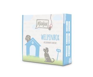 MjAMjAM - Nourriture humide premium pour chiens - Puppy Box - 6* Junior - poulet juteux avec œuf, sachet de nourriture pour chiot, stylo à bille, couvercle de boîte, paquet de 6 (6 x 200 g)