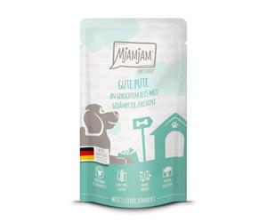 MjAMjAM - Nourriture humide premium pour chiens - Quetschie - viande de dinde savoureuse accompagnée de riz cuit et de courgettes à la vapeur, 1 paquet (1 x 125g)
